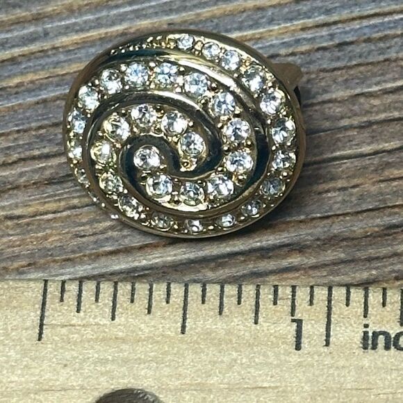 Signed Christian DIOR Single Clip on Earring Elegant Gold Spiral & Rhinestone - Picture 6 of 7